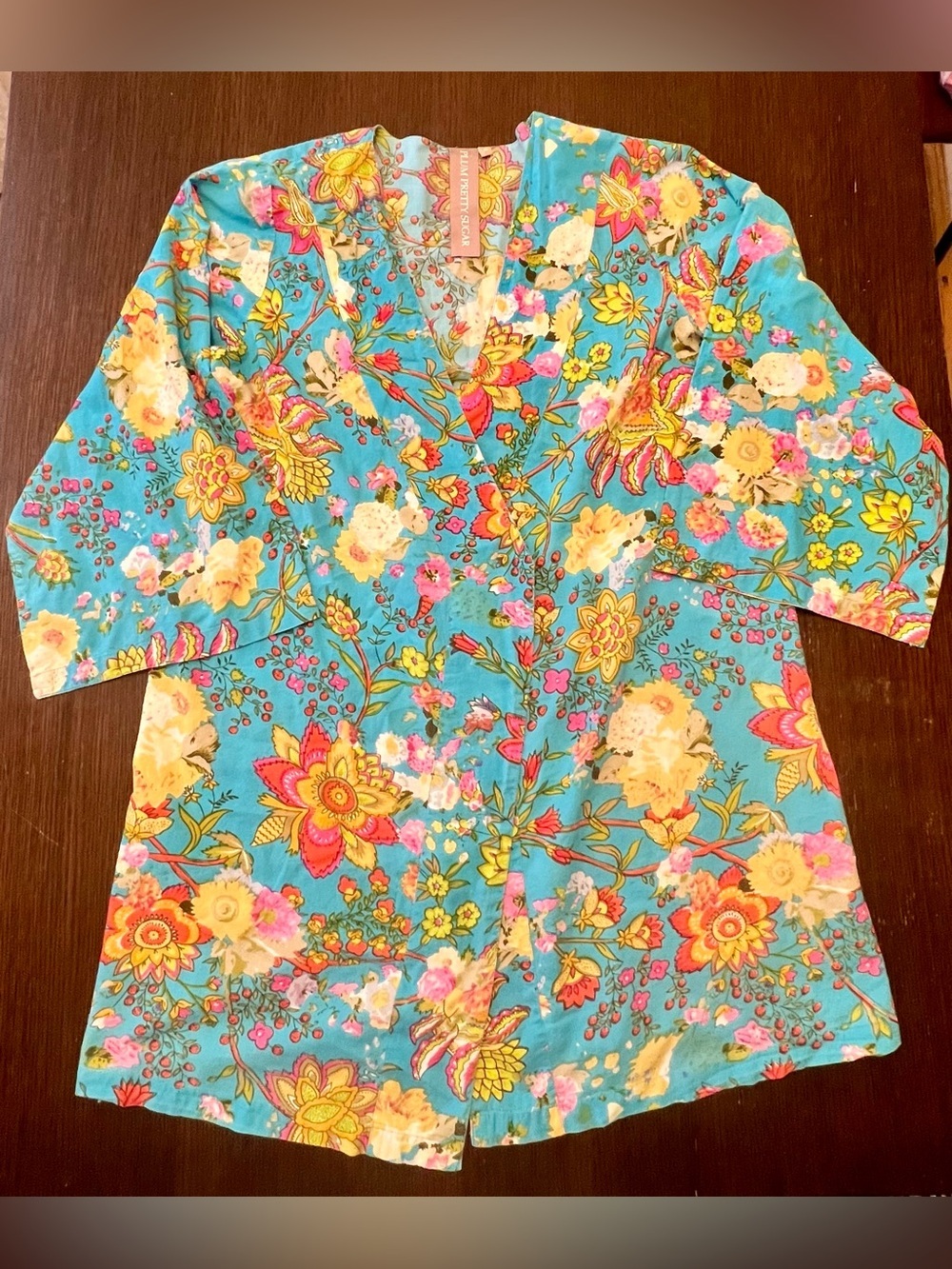 Plum Pretty Sugar for Anthropologie Medium Tie-waist Bell SleeveFloral Kimono